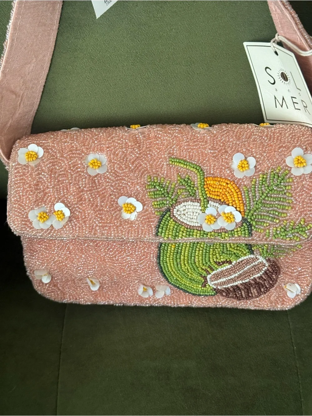 Beaded Pink Floral Shoulder Bag NWT Sol and Mer